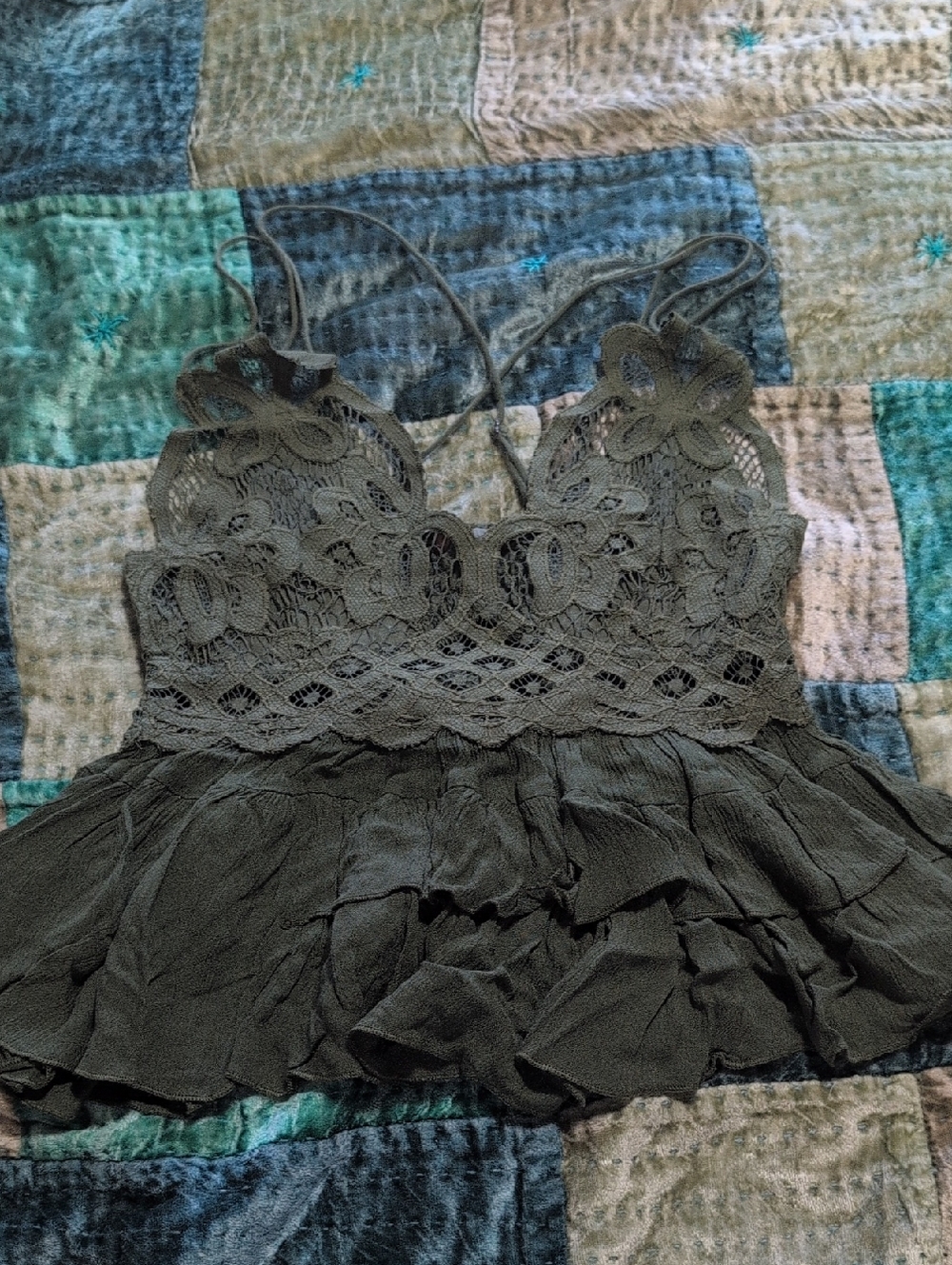 FP Movement by Free People Olive Green Lace-Trim Camisole